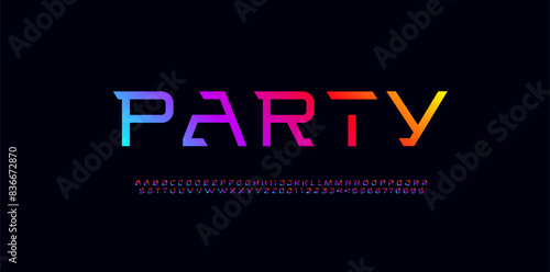 Digital modern alphabet font, typography technology, trendy original letters from A to Z and numbers from 0 to 9, vector illustration 10EPS