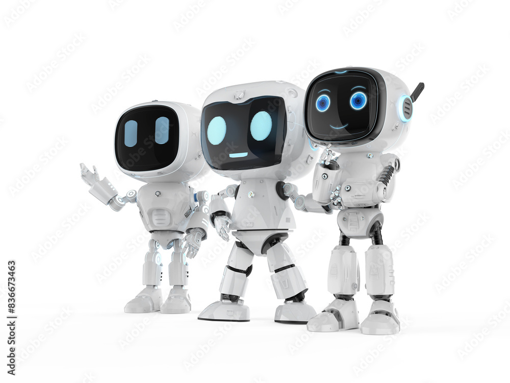 Group of cute and small artificial intelligence personal assistant robots Group of cute and small artificial intelligence personal assistant robots