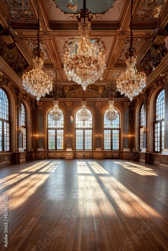 Ballroom in Historic Building Featuring Tall Windows