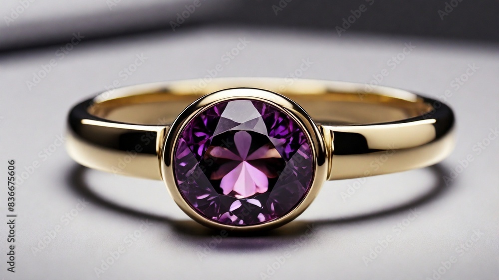 A stunning ring design adorned with a bright purple gemstone glimmering in the light A stunning ring design adorned with a bright purple gemstone glimmering in the light