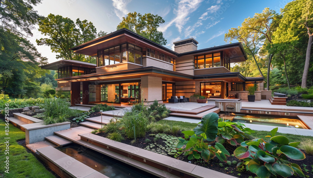 Modern Craftsman Style New Construction Rose Gold House Featuring Minimalist Architecture in a Lush Garden Environment Modern Craftsman Style New Construction Rose Gold House Featuring Minimalist Architecture in a Lush Garden Environment