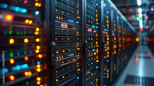 Detailed view of a cloud computing data center, highlighting the importance of cloud technology in modern computing. Minimal and Simple,