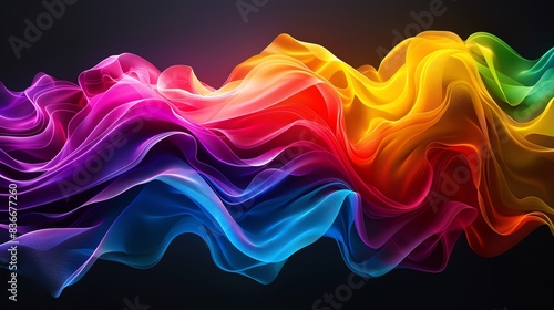 rainbow colors, wave gradient shape over Onyx black background, round, centered