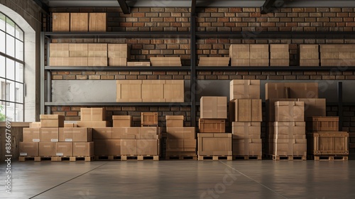 Multiple boxes on pallets in warehouse photo