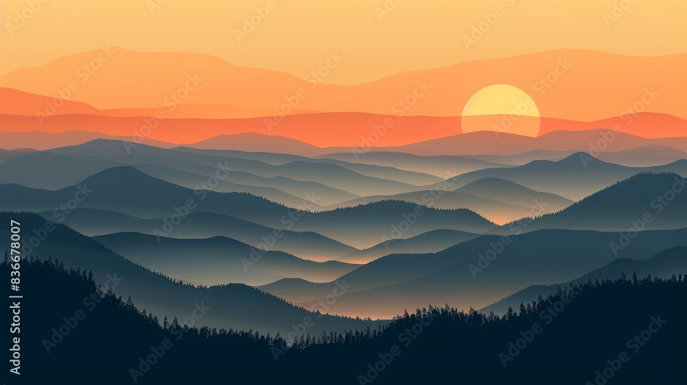 Mountain Sunset with Silhouetted Trees Mountain Sunset with Silhouetted Trees