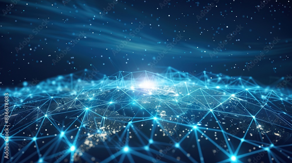 Blue planet with many lines and dots for digital based global virtual network connection concept. The image conveys a feeling of connectedness Blue planet with many lines and dots for digital based global virtual network connection concept. The image conveys a feeling of connectedness