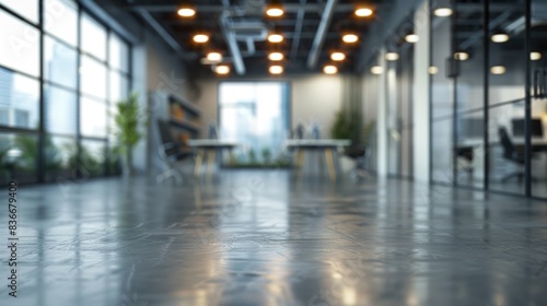 Blurred background lights in empty office create design opportunities.