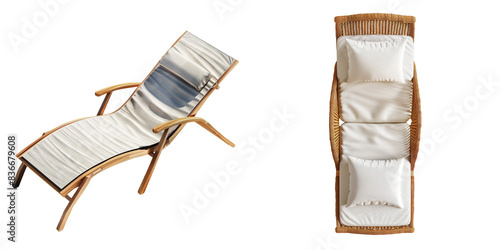 Top View of Outdoor Lounge Chair Set Isolated on Transparent or White Background, PNG