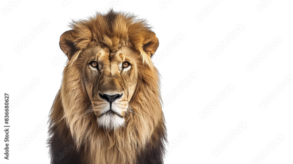 Close-up portrait of a majestic lion with a dark background, showcasing its pride and regal presence in the animal kingdom.on transparent background Close-up portrait of a majestic lion with a dark background, showcasing its pride and regal presence in the animal kingdom.on transparent background