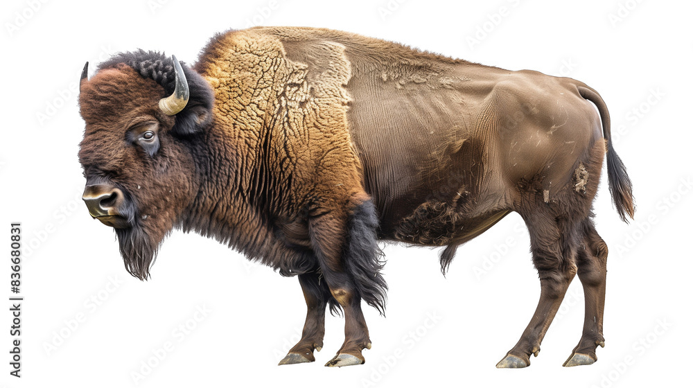 High-resolution image of a majestic bison standing. Perfect for wildlife, nature, and animal-themed projects. on transparent background High-resolution image of a majestic bison standing. Perfect for wildlife, nature, and animal-themed projects. on transparent background