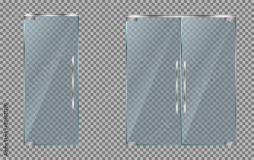 Glass doors for office or shop isolated on transparent background.