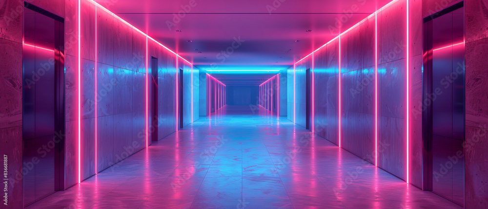 Glow of the Future: Stylish Neon-Lit Hallway with Modern Aesthetics Glow of the Future: Stylish Neon-Lit Hallway with Modern Aesthetics