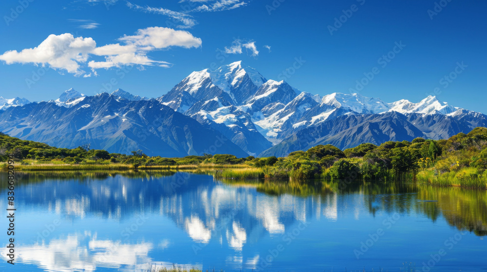 A beautiful mountain range with a lake in the foreground