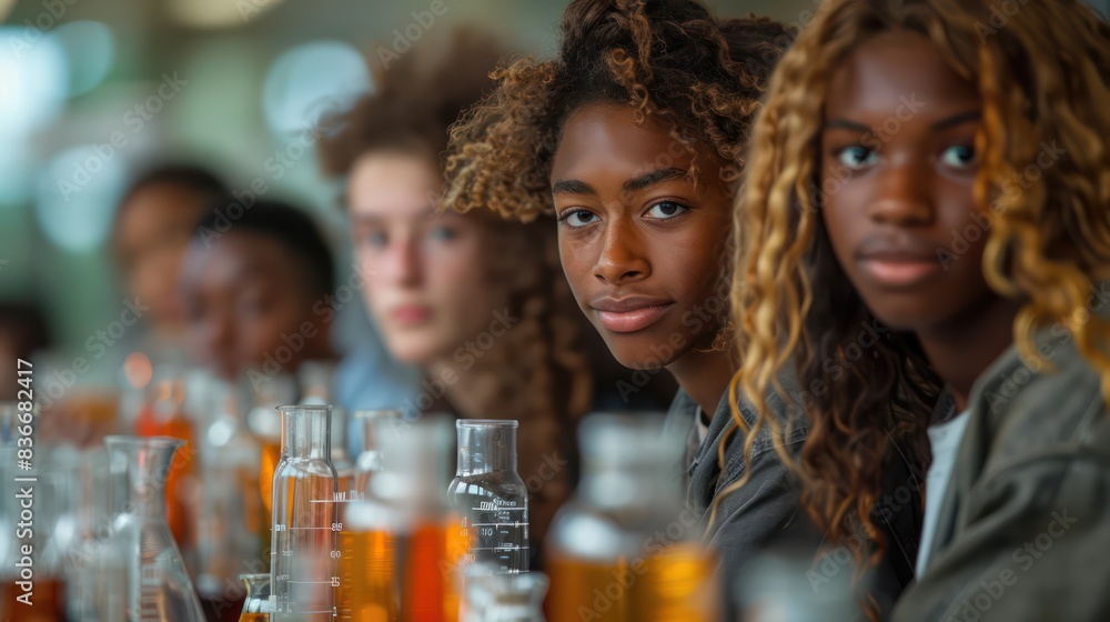 High school students working on a science project. High school students working on a science project.