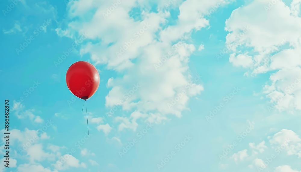 Obraz premium Floating on Air: A Surreal Balloon Adventure in the Blue Sky ar 7:4