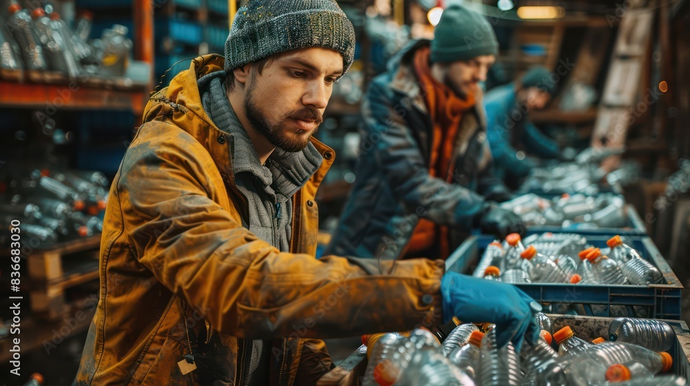 Group of people recycling waste materials Group of people recycling waste materials