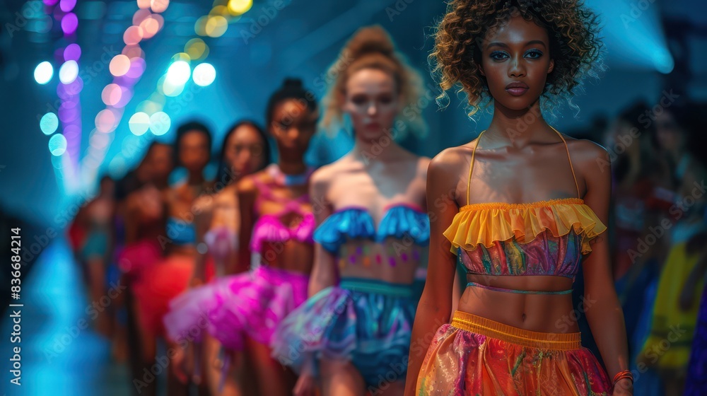 Fototapeta premium Fashion show runway with models.