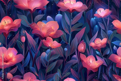 A beautiful seamless flower centric pattern design for versatile applications photo