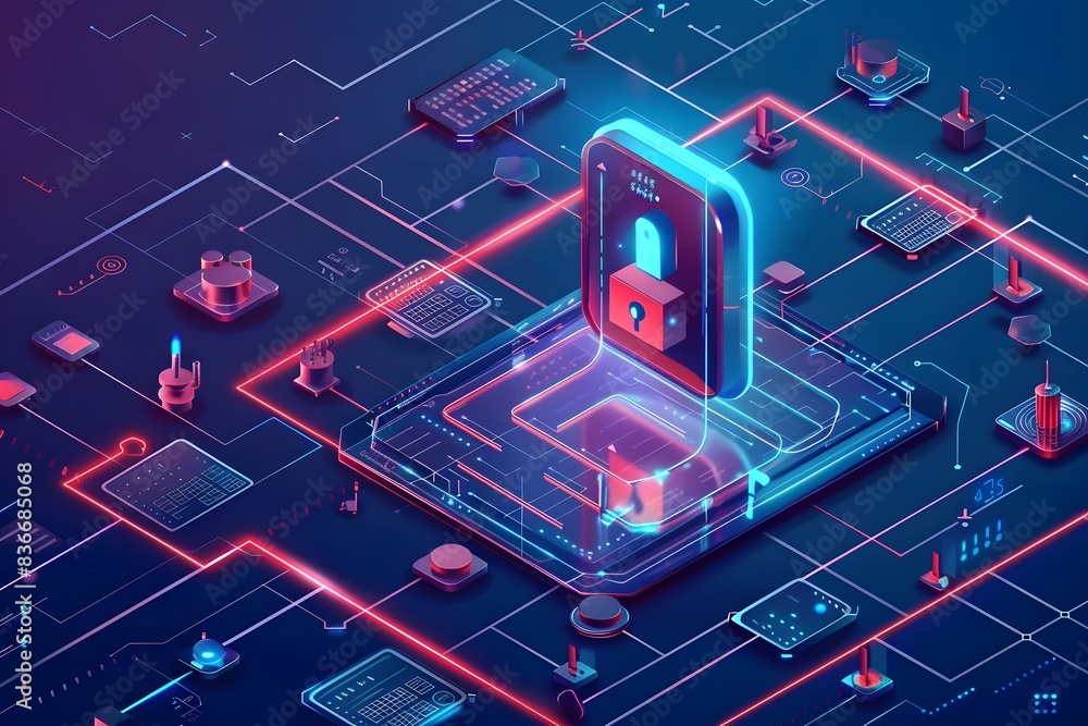Fototapeta premium Illustration of Implementing robust cybersecurity measures to protect sensitive industrial data from breaches and unauthorized access. Ai Generate.