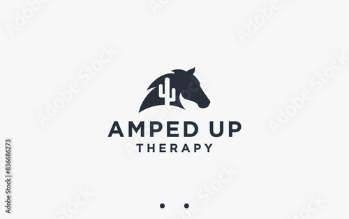 horse with cactus logo design vector silhouette illustration