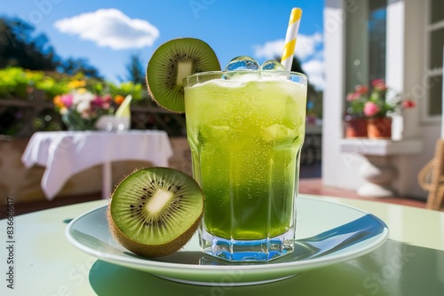 Kiwi juice Soda served with kiwi fruit in afternoon photo