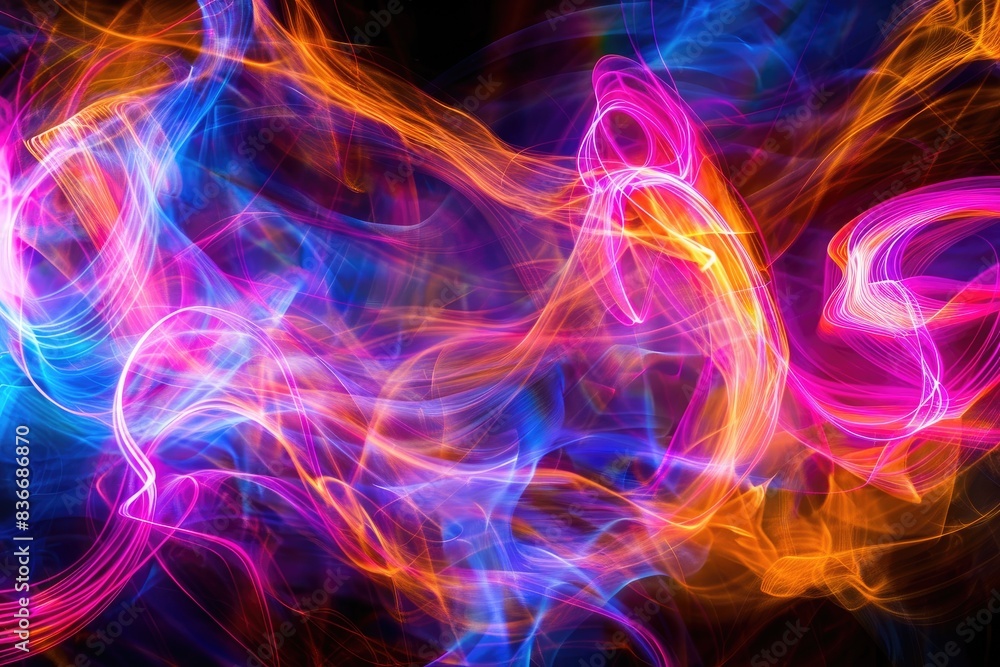Energetic Swirls and Streaks - Abstract Light Painting on Black Background Energetic Swirls and Streaks - Abstract Light Painting on Black Background