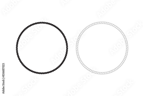 Round rope frame. Circle ropes, rounded border and decorative marine cable frame circles.