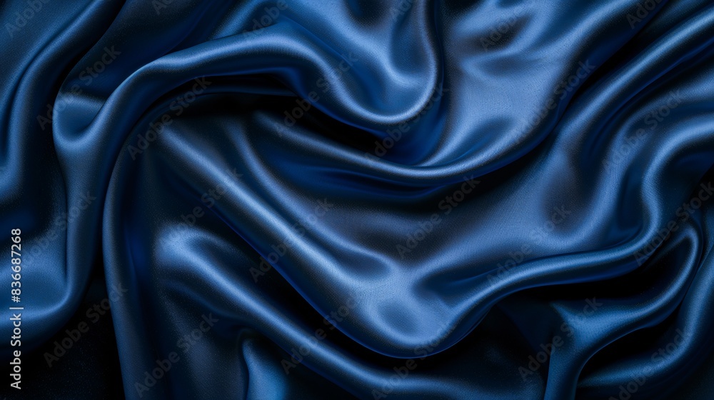 Close up: blue satin fabric with numerous folds Close up: blue satin fabric with numerous folds