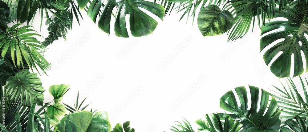 Tropical foliage including painted leaves and vines on a white background Tropical foliage including painted leaves and vines on a white background