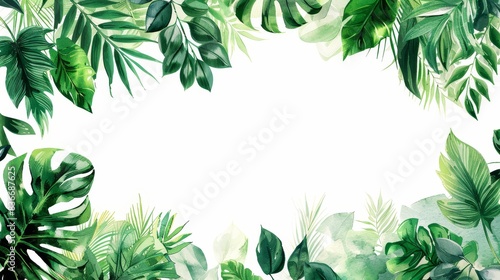 Tropical foliage including painted leaves and vines on a white background 