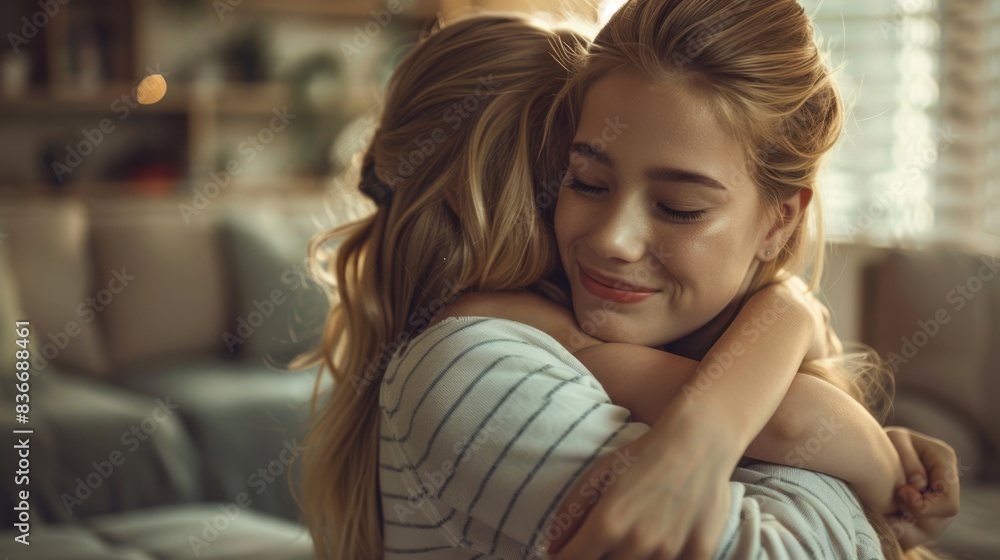 The mother hugging daughter The mother hugging daughter