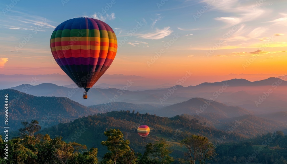 Fototapeta premium Chasing Dreams: Hot Air Ballooning Over Doi Inthanon, Chiang Mai's Hidden Paradise