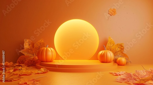 Close-up of illuminated pumpkin and autumn leaves