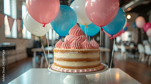 A team celebrating a product launch, with balloons, banners, and a cake, capturing the excitement and accomplishment of achieving a significant milestone. Minimal and Simple, photo