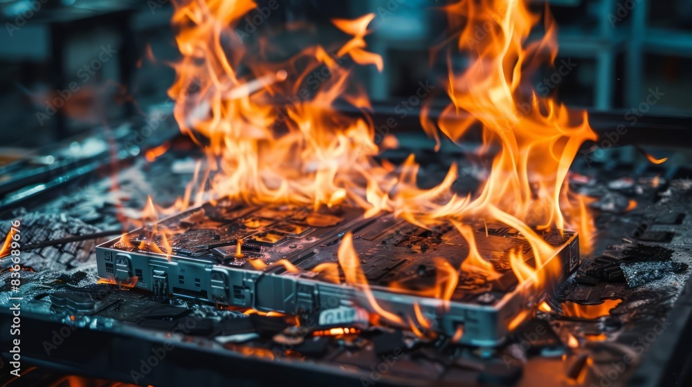 Lithium battery fire caused by overheating, highlighting the dangers of defective products and potential safety risks to users and computers Lithium battery fire caused by overheating, highlighting the dangers of defective products and potential safety risks to users and computers