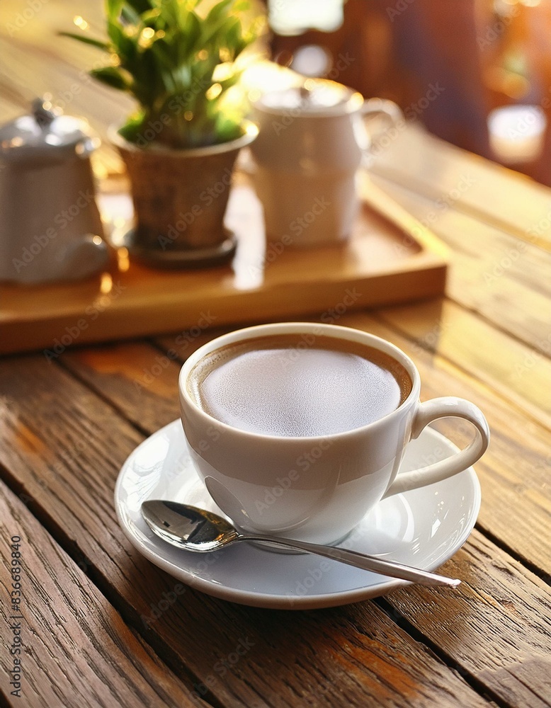 Cup of Coffee on a Table - Cozy Setting with Cappucino or Black Coffee - Background for Barrista or Cafe Cup of Coffee on a Table - Cozy Setting with Cappucino or Black Coffee - Background for Barrista or Cafe