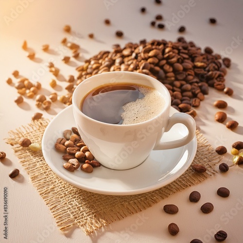 Cup of Coffee on a Table - Cozy Setting with Cappucino or Black Coffee - Background for Barrista or Cafe