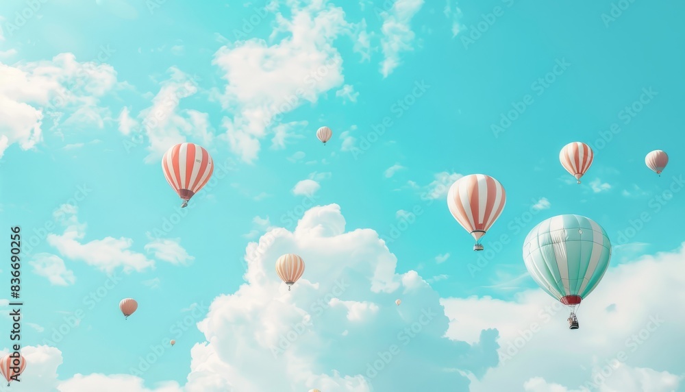 Obraz premium Serene Skies: Stunning Hot Air Balloons in Vibrant Blue