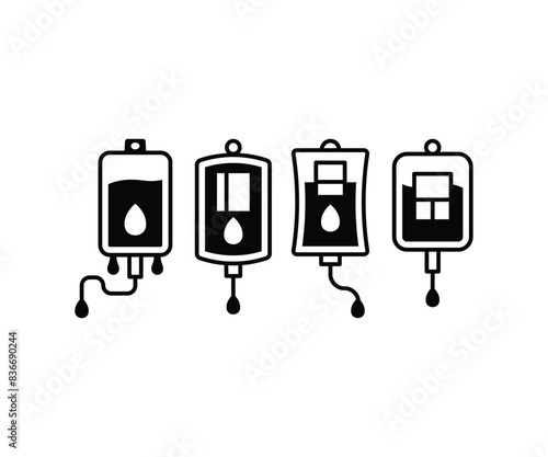 blood bag icons vector design symbol sign simple black white flat illustration collections sets