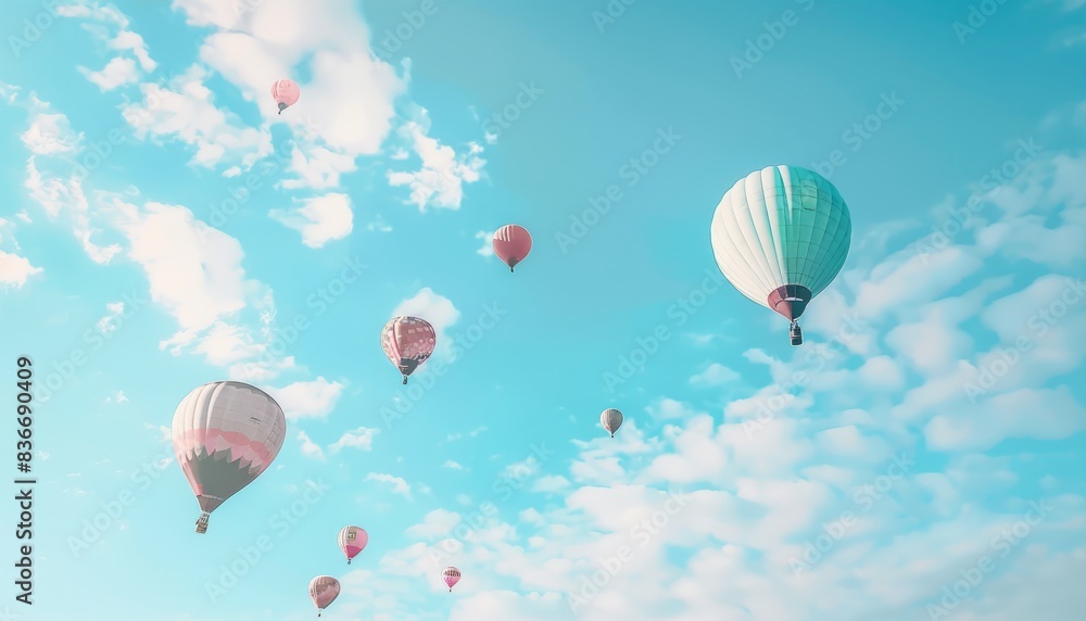 Fototapeta premium Glorious Hot Air Balloons Painting the Blue Sky - AR 7:4
