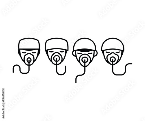 anesthesia oxygen mask icon vector design symbol flat line black white simple illustrations sets isolated