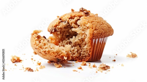 bitten muffin isolated on white background. waste food conecpt photo