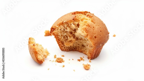 bitten muffin isolated on white background. waste food conecpt