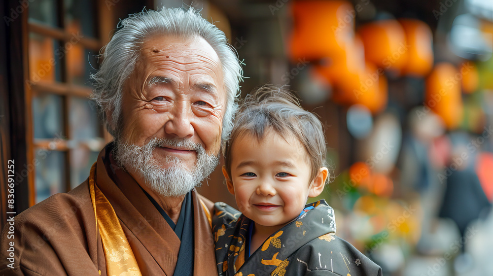 Joyful japanese grandfather and grandchild Joyful japanese grandfather and grandchild