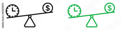 Time and money scale icon line art vector