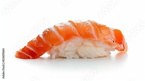 bitten piece of sushi isolated on white background, food object concept for designer.