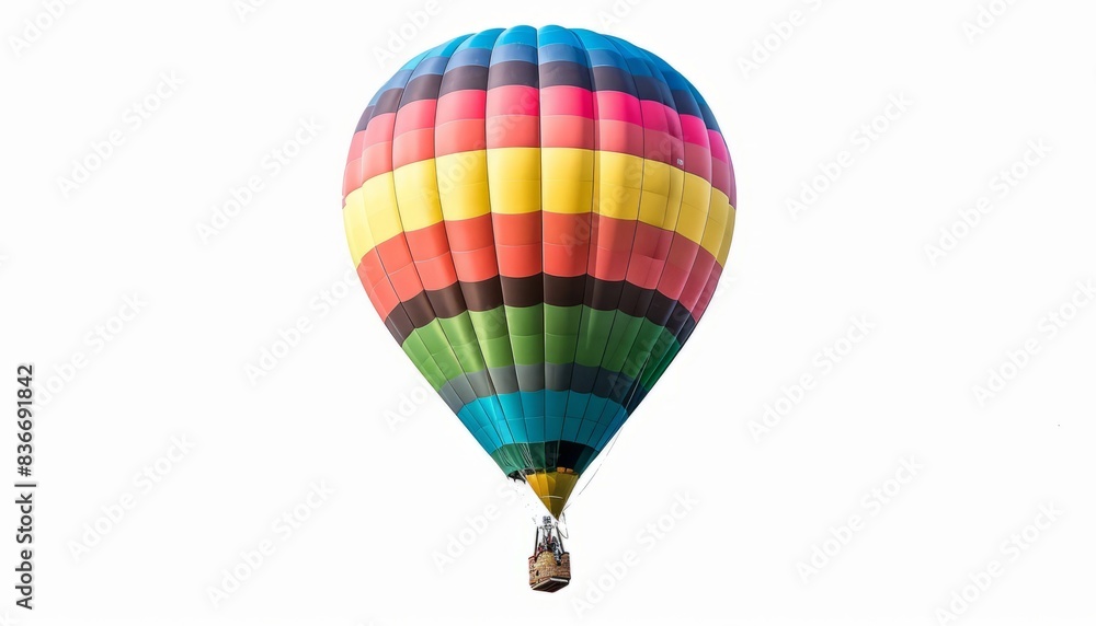 Fototapeta premium Vibrant Rainbow Hot Air Balloon Soaring Against a Blank Canvas
