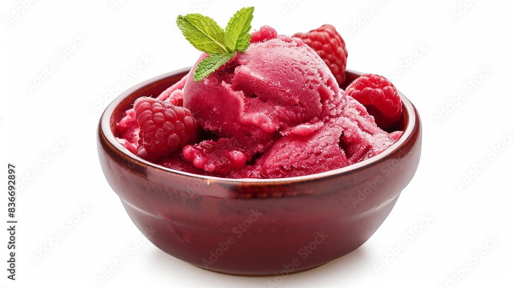 sweet bowl of raspberry sorbet isolated on white background. dessert food concept sweet bowl of raspberry sorbet isolated on white background. dessert food concept