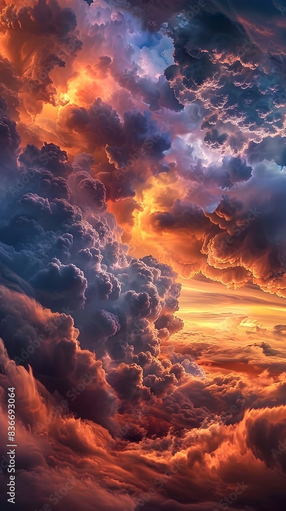 Living Clouds Transforming into Anthropomorphic Forms above a Bustling Metropolis at Sunset