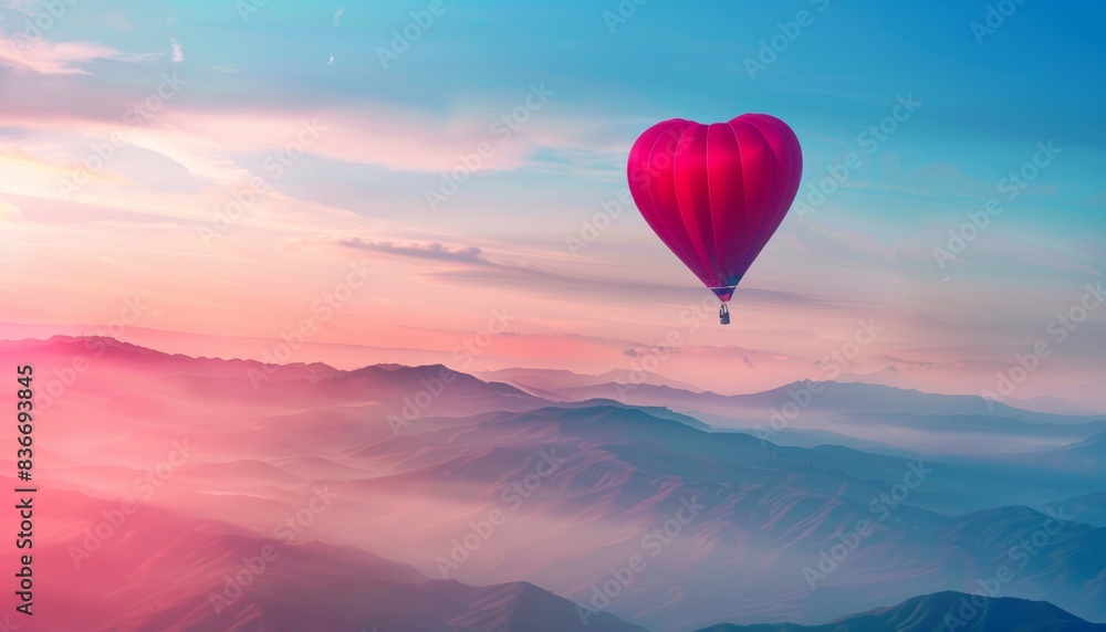 Fototapeta premium Riding Love: A Romantic Hot Air Balloon Adventure on Valentine's Day